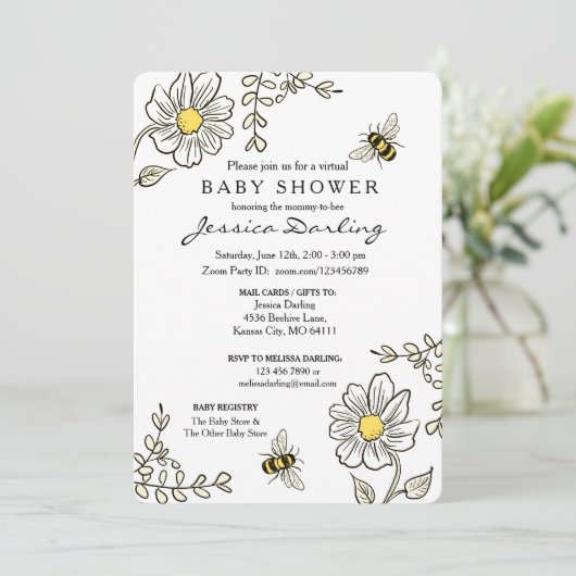 Bumble bee Virtual Baby Shower-uitnodigingen Kaart (Staand voorkant)