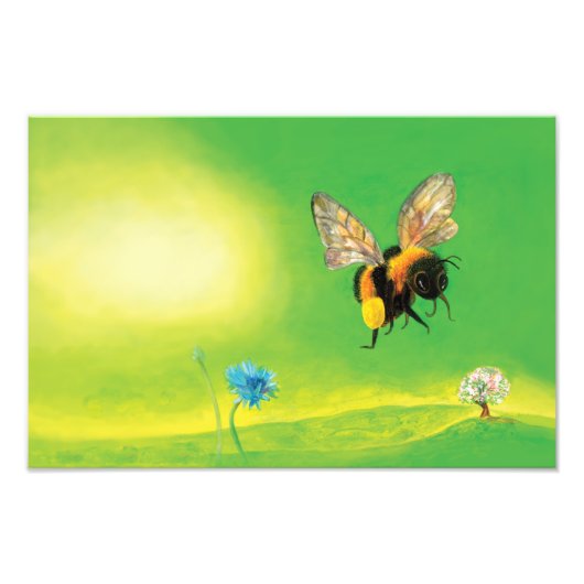 Bumble bee vliegt over een weide Illustratie Foto Afdruk (Voorkant)