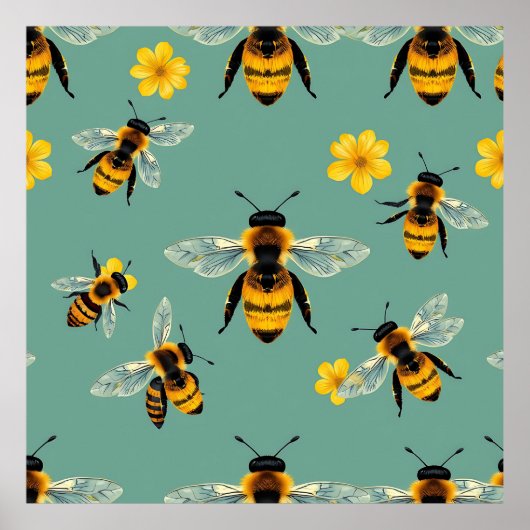 Bumble Bee Watercolor Realistic Honeycomb Poster (Voorkant)