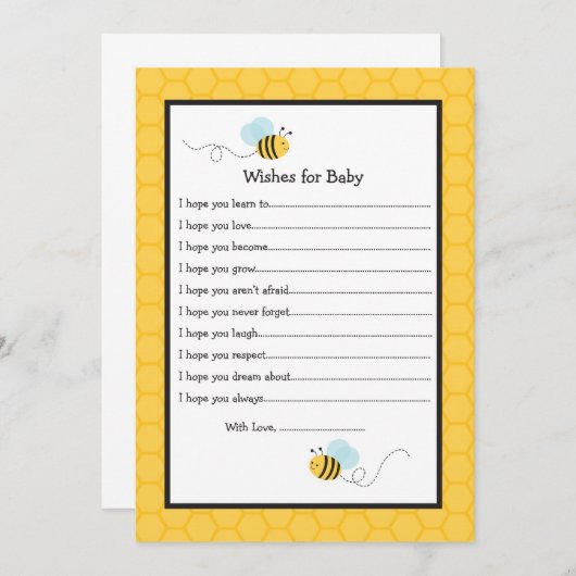 Bumble Bee Wishes for Baby Advice Kaarten (Voorkant / Achterkant)