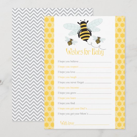 Bumble Bee Wishes for Baby-Baby shower Game Advieskaart (Voorkant / Achterkant)