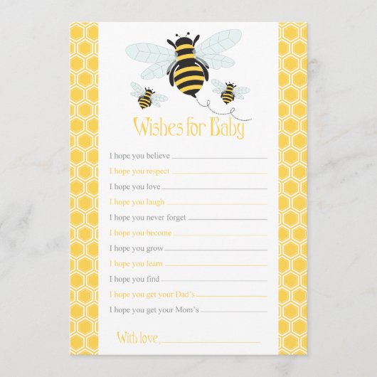 Bumble Bee Wishes for Baby-Baby shower Game Advieskaart (Voorkant)