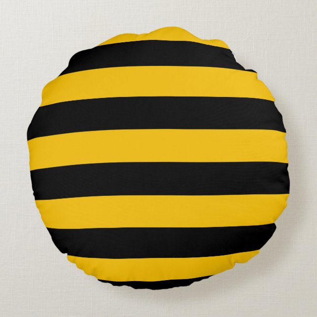 Bumble bee Yellow Black Stripes Pillow Round Rond Kussen (Achterkant)