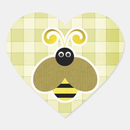 Bumble bee Yellow checks Hart Sticker (Voorkant)