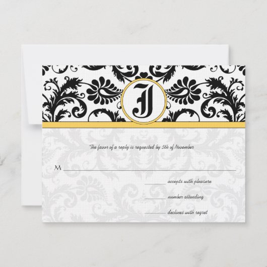 Bumble bee Yellow Damask-reactiekaart - RSVP Kaartje (Achterkant)