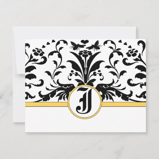 Bumble bee Yellow Damask-reactiekaart - RSVP Kaartje (Voorkant)