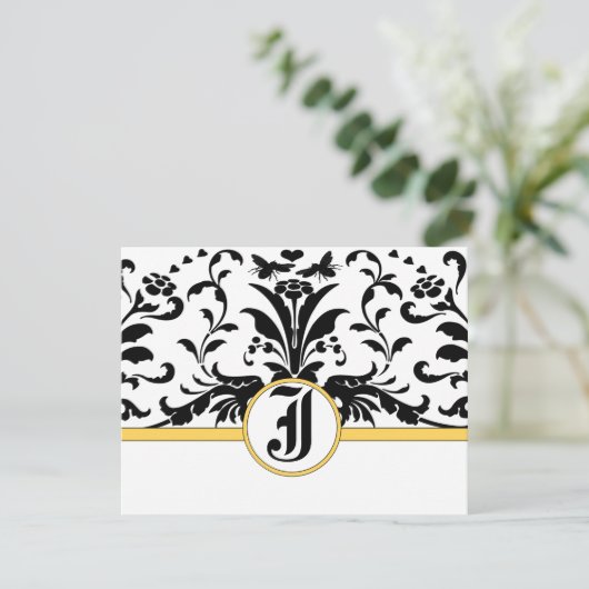Bumble bee Yellow Damask-reactiekaart - RSVP Kaartje (Staand voorkant)