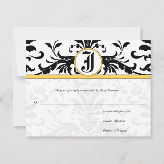 Bumble bee Yellow Damask-reactiekaart - RSVP Kaartje (Achterkant)