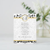 Bumble Bee Yellow Damask Rehearsal Dinner Briefkaart (Staand voorkant)