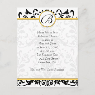 Bumble Bee Yellow Damask Rehearsal Dinner Briefkaart