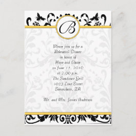Bumble Bee Yellow Damask Rehearsal Dinner Briefkaart