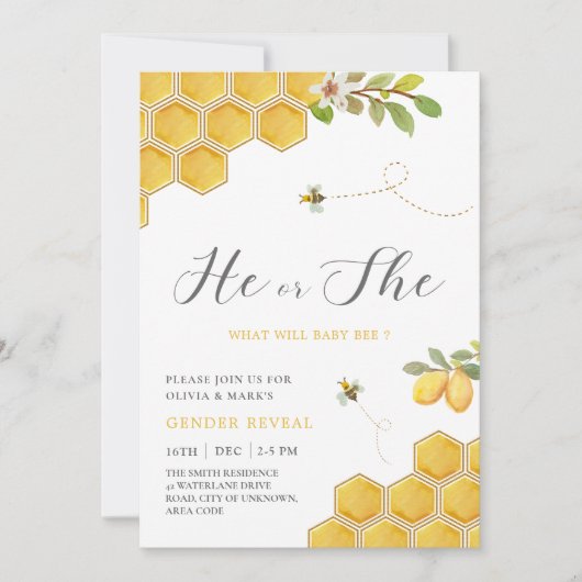 Bumble Bee Yellow Honeycomb Baby Gender onthulling Kaart (Voorkant)