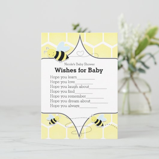 Bumble BEE Yellow Wishes voor Baby shower Game Kaart (Staand voorkant)
