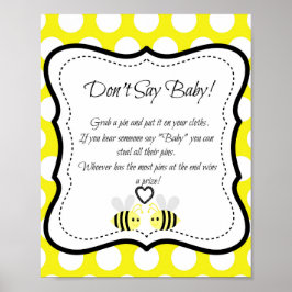 Bumble bee Zeg geen Baby-Baby shower Game Poster