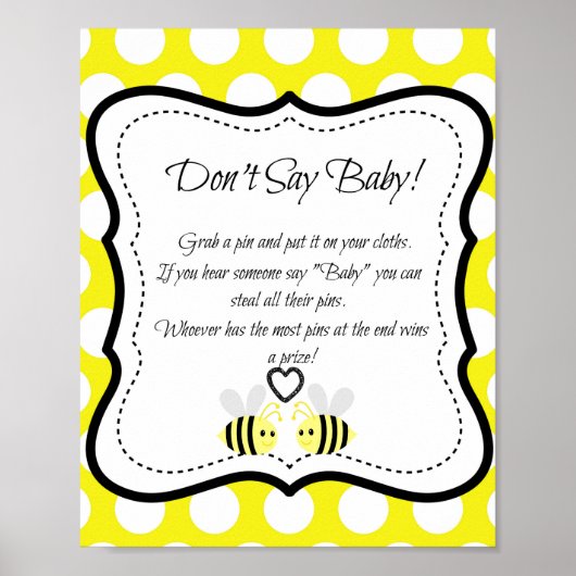 Bumble bee Zeg geen Baby-Baby shower Game Poster (Voorkant)