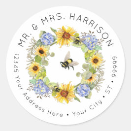 Bumble Bee Zonnebloem Hydrangea Bloemen Adresklass Ronde Sticker