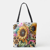 Bumble Bee Zonnebloem Luipaard Print Tote Bag (Achterkant)
