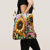 Bumble Bee Zonnebloem Luipaard Print Tote Bag (Dichtbij)