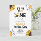 Bumble Bee Zonnebloemen Eerste 1e Verjaardagsfeest Kaart (Staand voorkant)