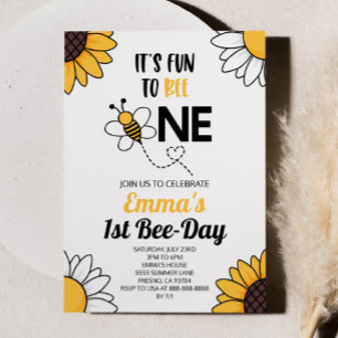 Bumble Bee Zonnebloemen Eerste 1e Verjaardagsfeest Kaart