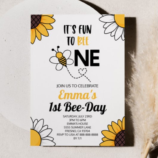 Bumble Bee Zonnebloemen Eerste 1e Verjaardagsfeest Kaart