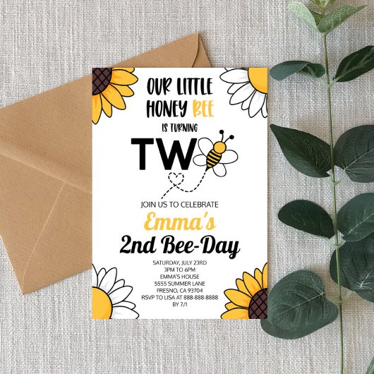 Bumble Bee Zonnebloemen Tweede 2e Verjaardagsfeest Kaart