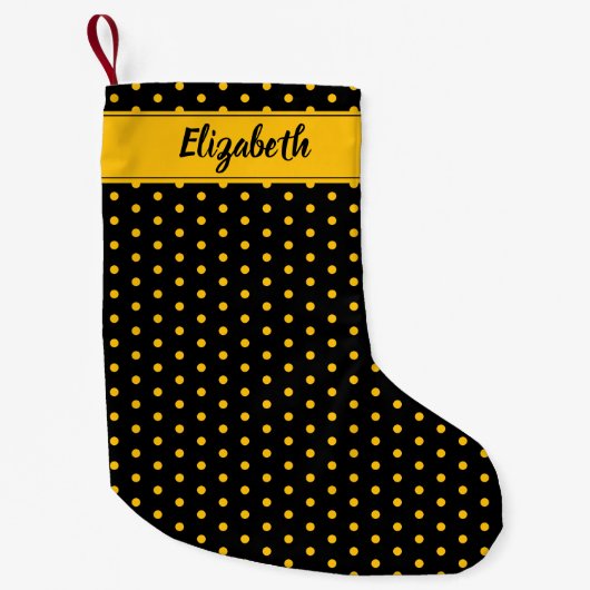 Bumble Bee Zwart en Geel Polka Dot Custom Kleine Kerstsok (Voorkant)