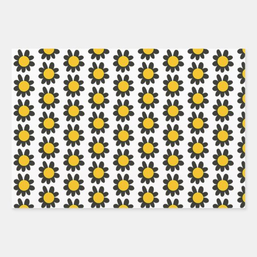 Bumble Bee Zwart Geel Bloemen Inpakpapier Vel (Voorkant 2)