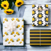 Bumble Bee Zwart Geel Bloemen Inpakpapier Vel