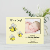 Bumble Bees Baby Foto geboorteaankondiging Feestdagenkaart (Staand voorkant)