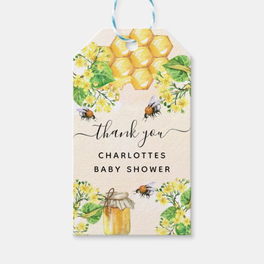 Bumble bees Baby shower floral honey dank u Cadeaulabel (Voorkant)