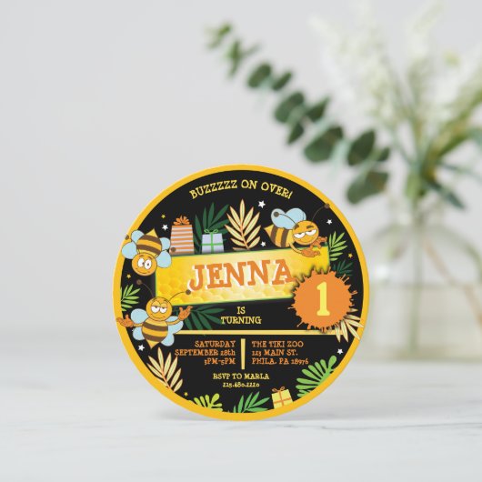 BUMBLE BEES Baby's eerste uitnodiging voor een ver (Staand voorkant)