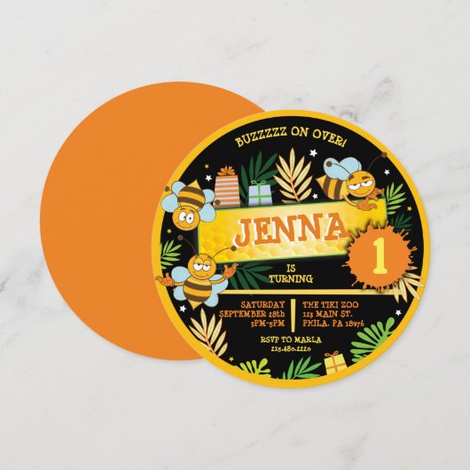 BUMBLE BEES Baby's eerste uitnodiging voor een ver (Voorkant / Achterkant)