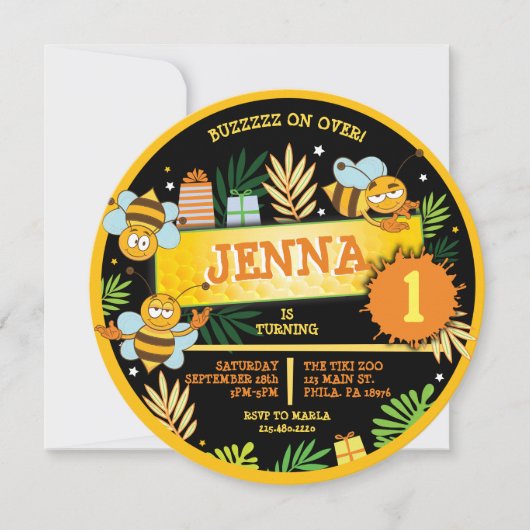 BUMBLE BEES Baby's eerste uitnodiging voor een ver (Voorkant)