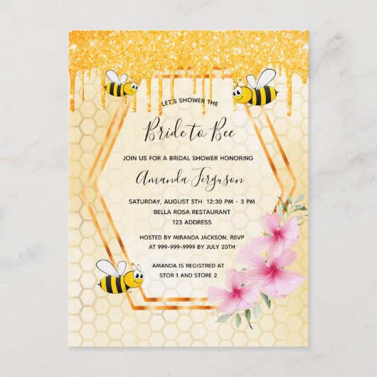 Bumble bees bruid om gouden uitnodiging te worden (Voorkant)