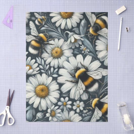 Bumble Bees & Daisies Bloemen Decoupage Tissuepapier (Craft)