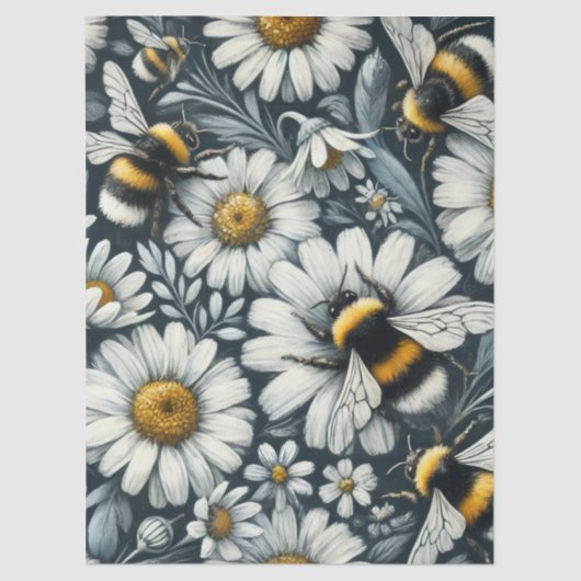 Bumble Bees & Daisies Bloemen Decoupage Tissuepapier (Voorkant)