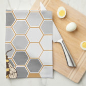Bumble Bees Gray Honeycomb Theedoek (Quarter Fold)