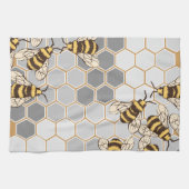 Bumble Bees Gray Honeycomb Theedoek (Horizontaal)