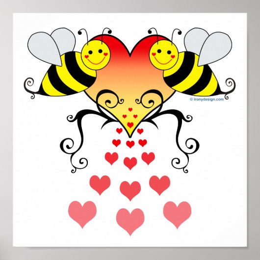 Bumble bees Hearts Love Poster (Voorkant)