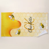 Bumble bees honeycomb honey dripping monogram strandlaken (Voorkant)