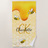 Bumble bees honeycomb honey dripping monogram strandlaken (Voorkant)