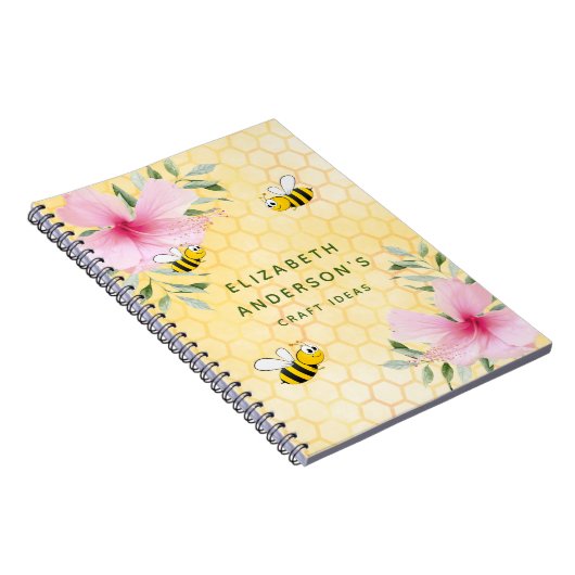 Bumble bees honeycomb roze florals vaartuigen notitieboek (Rechterzijde)