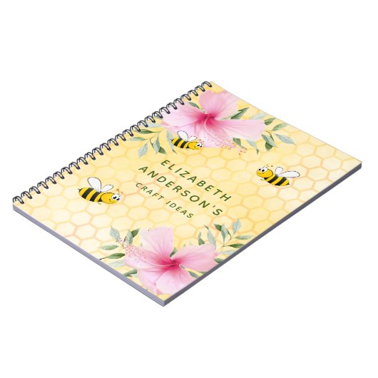 Bumble bees honeycomb roze florals vaartuigen notitieboek (Linkerzijde)