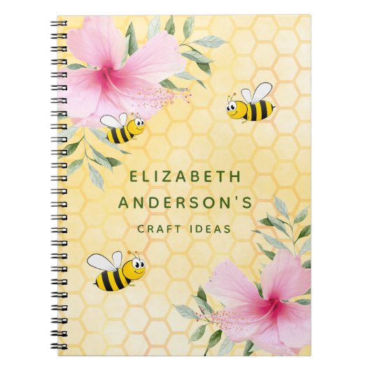 Bumble bees honeycomb roze florals vaartuigen notitieboek (Voorkant)