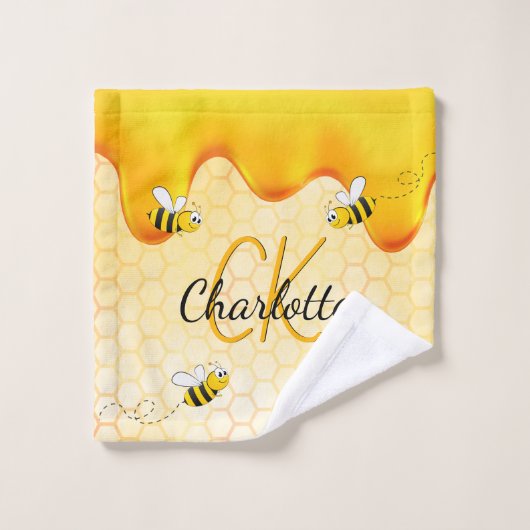 Bumble bees honingraat honingraat druppelmonogram bad handdoek (Wasdoekje)