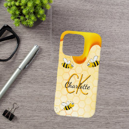 Bumble bees honingraat honingraat druppelmonogram iPhone 16 pro hoesje