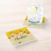 Bumble bees honingraat honingraat druppelmonogram glazen onderzetter (Schuin)