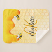 Bumble bees honingraat honingraat druppelmonogram sherpa deken (Voorkant (horizontaal))