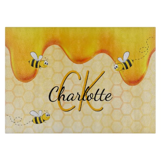 Bumble bees honingraat honingraat druppelmonogram snijplank (Voorkant)
